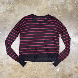 Rag & Bone Women’s Slub Striped Long Sleeve Tee XS Black Red Sheer Knit Top